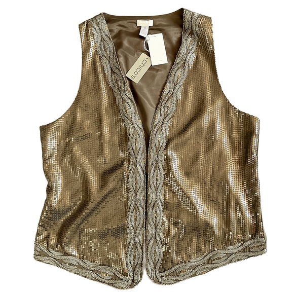 Chico’s Jackets & Blazers - Chico’s Chicos size 3 vest Daisy Jones 70s glam party beaded sequin waistcoat XL